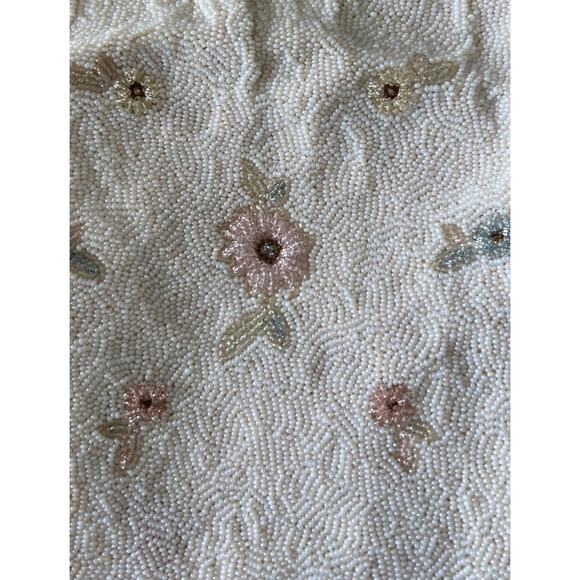Vintage Freddy Paris Ivory Beaded 50s Designer Handbag Purse Romantic Floral - Picture 7 of 11